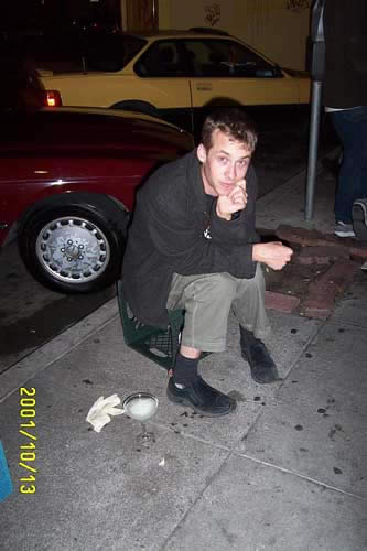Chris, his margarita and a used latex glove (not his)